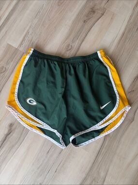 Nike Green Bay Packers Green and Gold Athletic Running Shorts with Team Patch